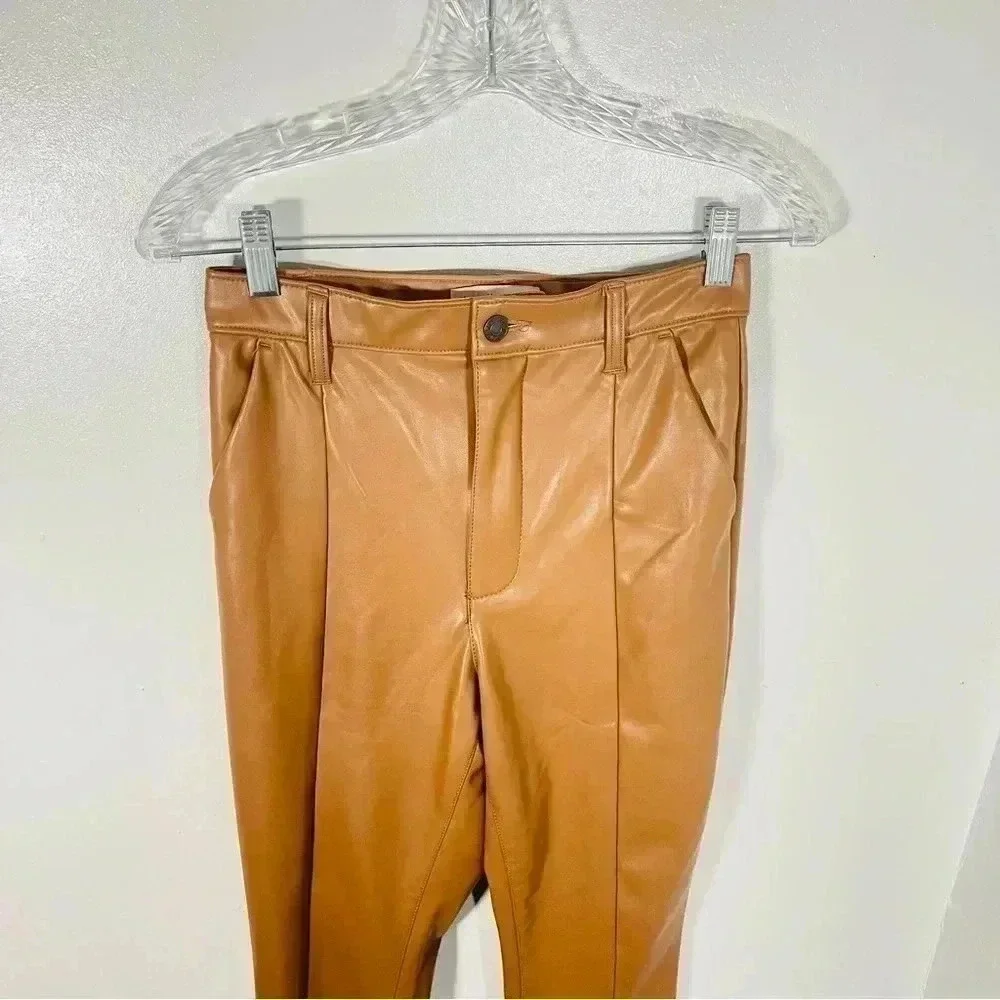 Abercrombie & Fitch The Skinny Ultra High Rise Faux Leather Split Hem Camel Tan